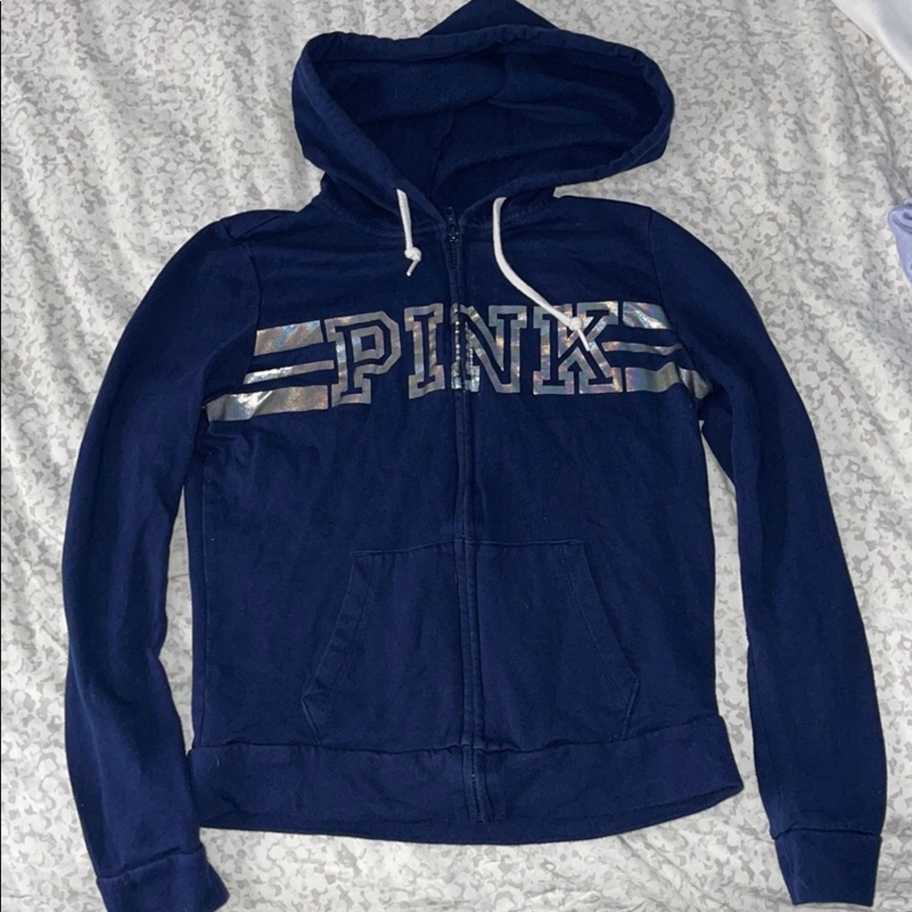 Navy zip up jacket PINK